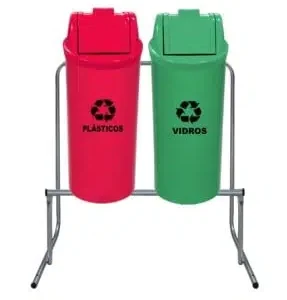Conjunto para Coleta Seletiva 50L no Suporte com 2 Lixeiras Tampa Basculante