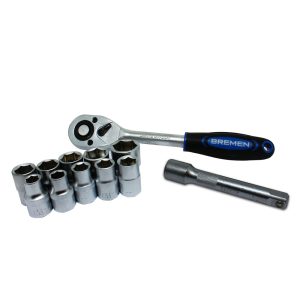 Kit Chave Catraca ½” • Aço Cromo Vanádio • 12 Peças • Soquetes Sextavados