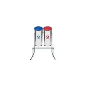 Conjunto Aço inox para Coleta Seletiva 23L no Suporte com 2 Lixeiras Tampa Flip-Top