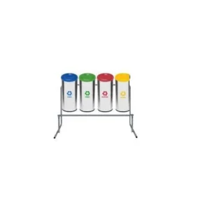 Conjunto Aço inox para Coleta Seletiva 23L no Suporte com 4 Lixeiras Tampa Flip-Top
