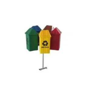 Conjunto para Coleta Seletiva 25L no Suporte carrossel com 5 Lixeiras Tampa Basculante