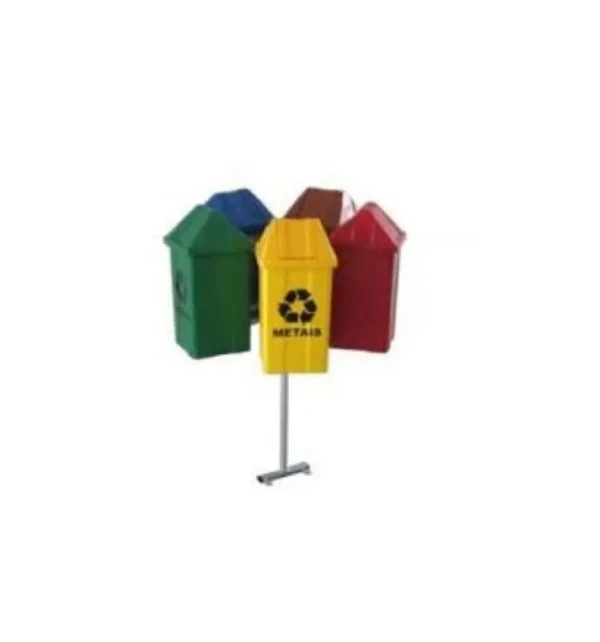 Conjunto para Coleta Seletiva 25L no Suporte carrossel com 5 Lixeiras Tampa Basculante