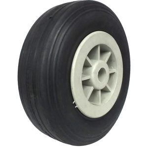 RODA PLASTICA 250X4 COM PNEU DE BORRACHA MACIÇA FURO PASSANTE