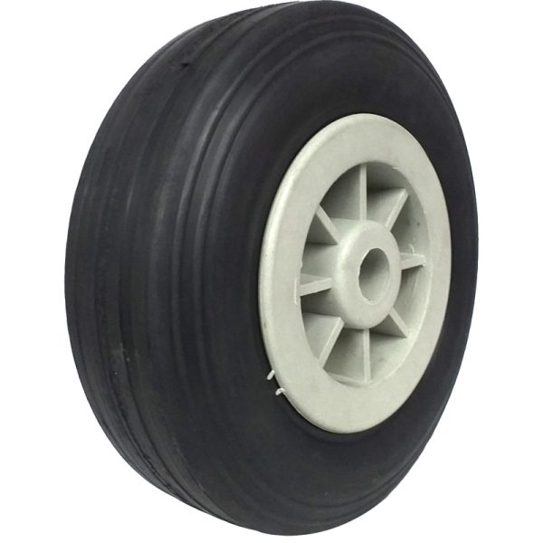 RODA PLASTICA 250X4 COM PNEU DE BORRACHA MACIÇA FURO PASSANTE