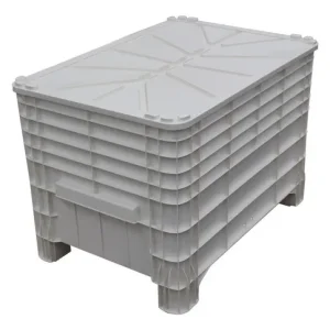 Caixa Plástica 372 Litros Empilhável Com Tampa, Branca
